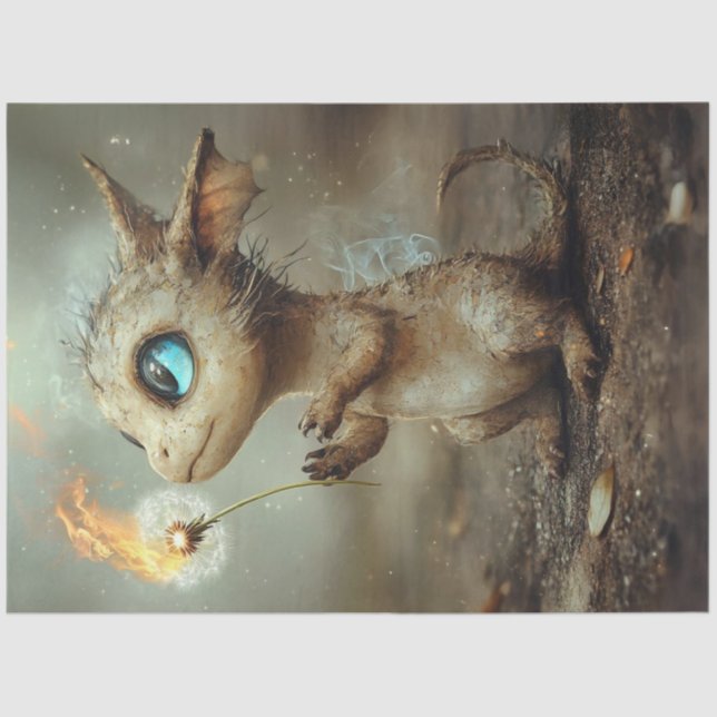 Decoupage Whimsical Magical Mini Dragon Creature Tissue Paper (Front)