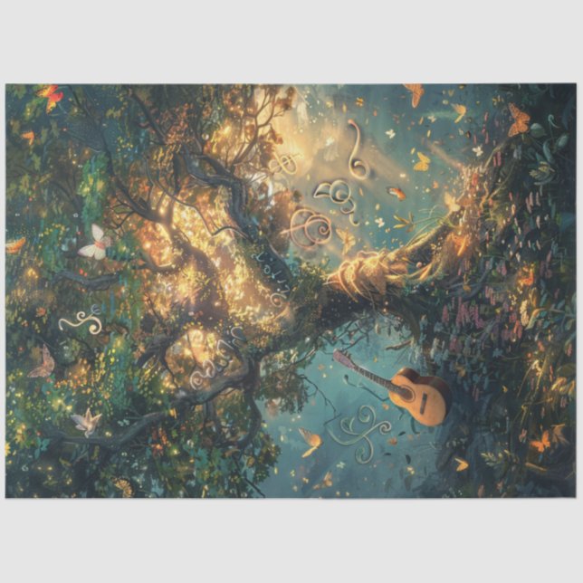 Decoupage Whimsical Magical Musical Tree Tissue Paper (Front)