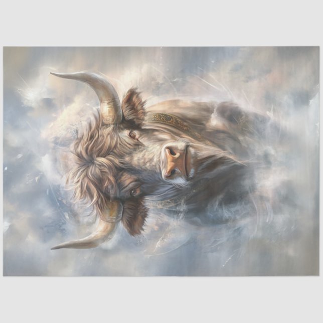 Decoupage Whimsical Majestic Bull Large Horns Tissue Paper (Front)