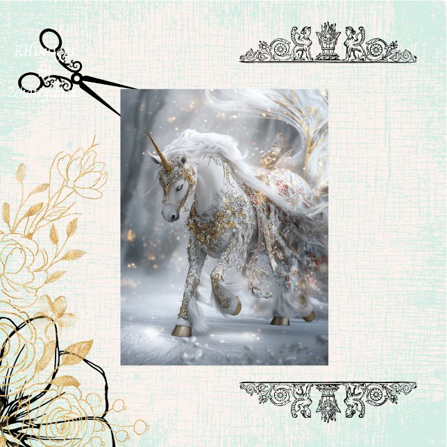 Decoupage Whimsical Majestic Unicorn Embellished Tissue Paper (Creator Uploaded)