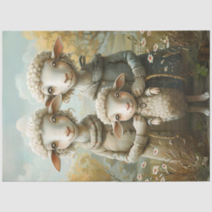 Decoupage Whimsical Mama Dad Baby Sheep Tissue Paper