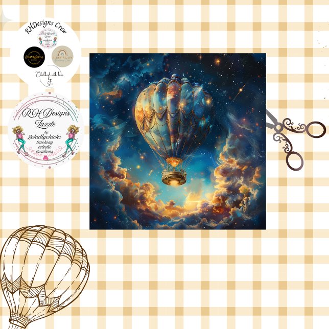 Decoupage Whimsical Night Sky Hot Air Balloon  Tissue Paper (Creator Uploaded)