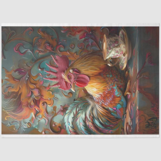 Decoupage Whimsical Ornate Chicken Coffee Break 2 Tissue Paper (Front)