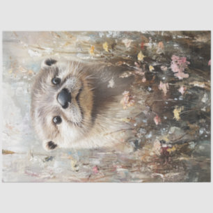 Decoupage Whimsical Otter In Field Of Flowers Tissue Paper