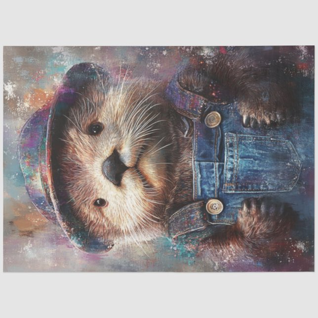 Decoupage Whimsical Painted Portrait Sea Otter Tissue Paper (Front)