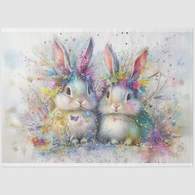 Decoupage Whimsical Painting 2 Easter Rabbits  Tissue Paper (Front)