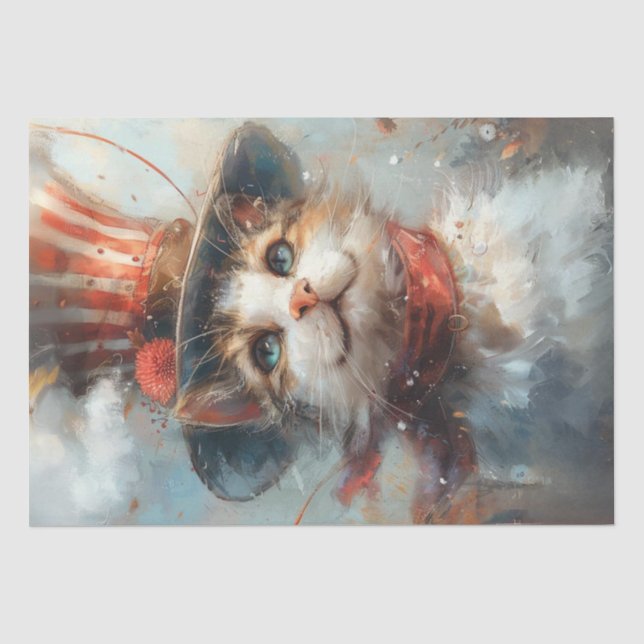 Decoupage Whimsical Patriotic Paws The Cat  Tissue Paper (Front)
