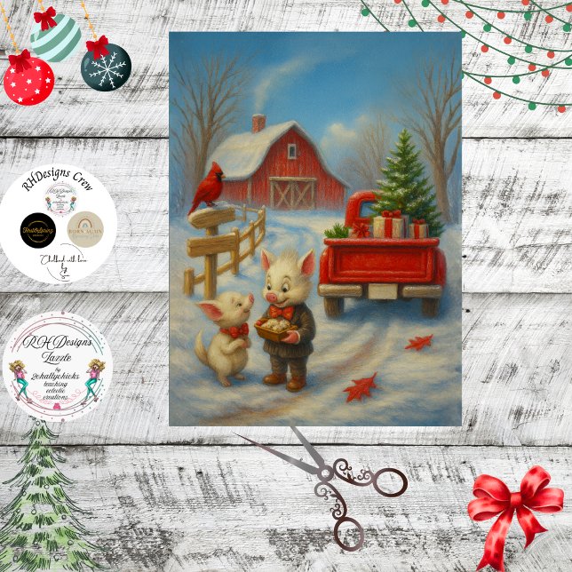 Decoupage Whimsical Piglets Christmas Presents Tissue Paper (Creator Uploaded)