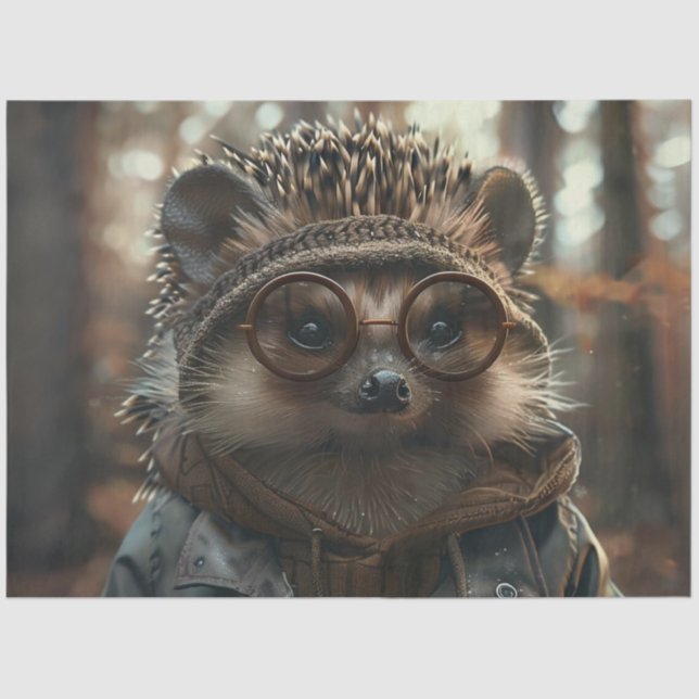 Decoupage Whimsical Porcupine With Glasses  Tissue Paper (Front)