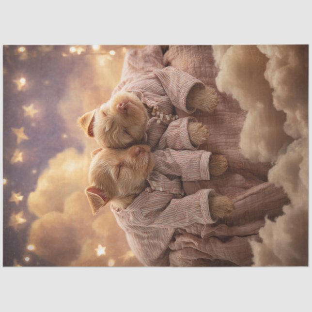 Decoupage Whimsical Puppies Sleeping on Clouds  Tissue Paper (Front)
