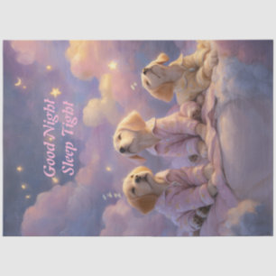 Decoupage Whimsical Pups Going Sleep Pink Clouds Tissue Paper