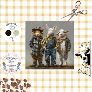 Decoupage Whimsical Rabbit, Goat, Sheep Farmers Tissue Paper