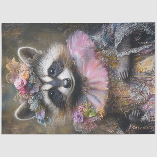 Decoupage Whimsical Raccoon Ruffled Coloar Tissue Paper (Front)