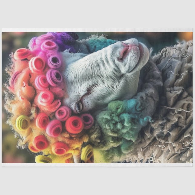 Decoupage Whimsical Ram Rainbow Coloured Tissue Paper (Front)