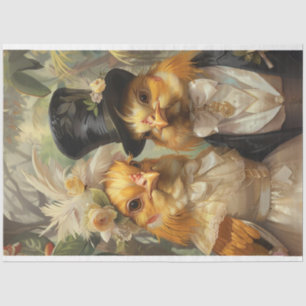 Decoupage Whimsical Rooster Chicken Couple Married Tissue Paper