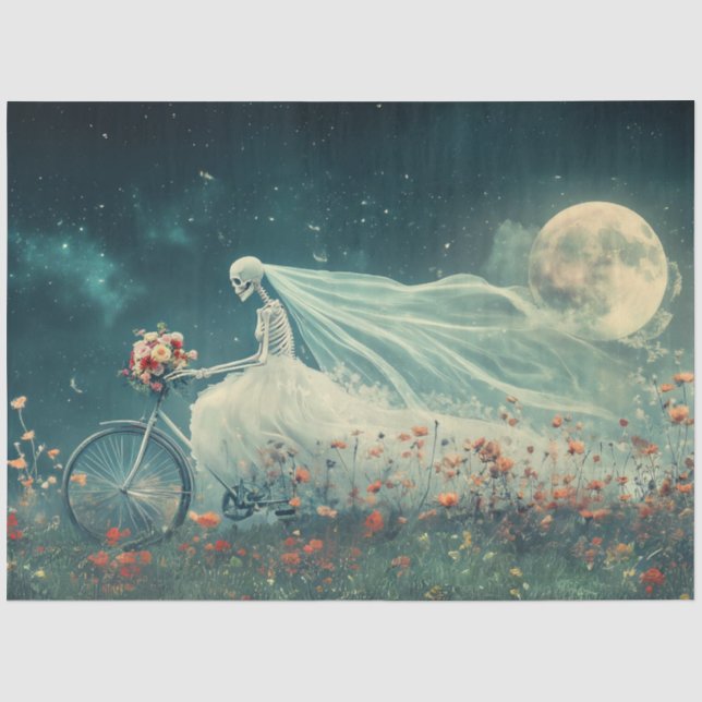 Decoupage Whimsical Skeleton Bride Bicycle  Tissue Paper (Front)