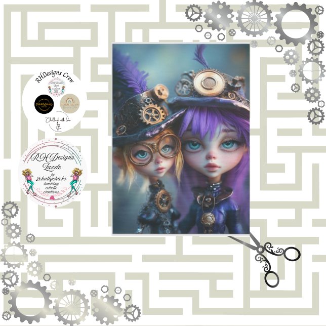Decoupage Whimsical Steampunk Girls Andrea & Rena Tissue Paper (Creator Uploaded)