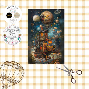 Decoupage Whimsical  Steampunk Hot Air Balloon  Tissue Paper