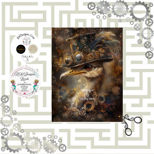 Decoupage Whimsical Steampunk Ostrich Top Hat Tissue Paper