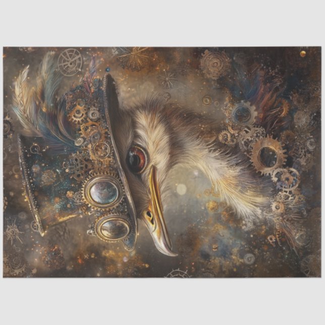 Decoupage Whimsical Steampunk Ostrich Top Hat Tissue Paper (Front)