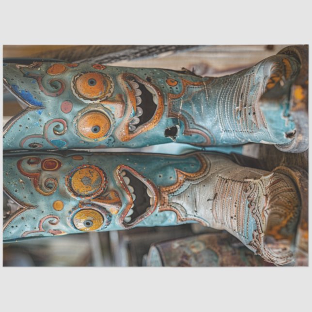 Decoupage Whimsical Stoned Comical Face Boots Tissue Paper (Front)