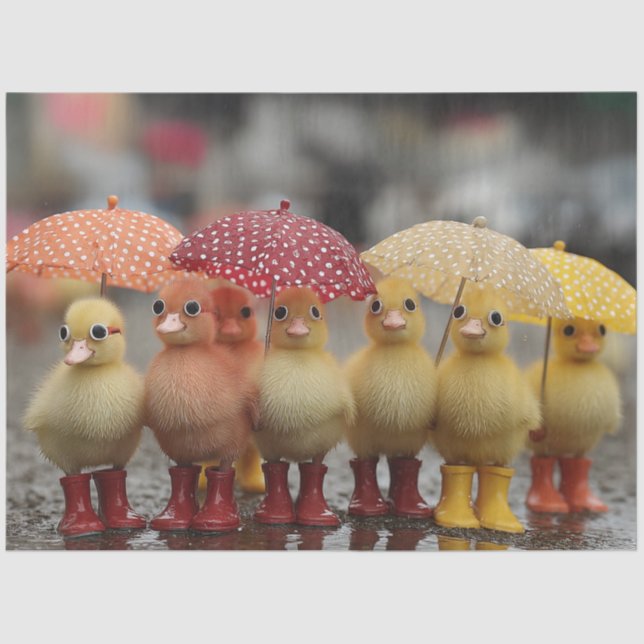 Decoupage Whimsical Summer Ducklings in Rain  Tissue Paper (Front)