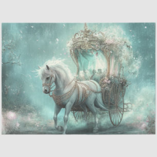 Decoupage Whimsical Teal Fairytale Carriage & Hors Tissue Paper