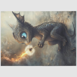 Decoupage Whimsical Tiny Dragon Creature Dandelion Tissue Paper