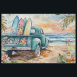 Decoupage Whimsical Truck Surfboard Beach Setting Tissue Paper<br><div class="desc">A whimsical Truck Surfboard Beach Setting As the sun began to set, casting a warm golden glow over the beach, the newly married couple parked their vibrant green truck adorned with floral designs near the shore. The truck bed was filled with matching surfboards painted in shades of pink, blue, and...</div>