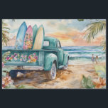 Decoupage Whimsical Truck Surfboard Beach Setting Tissue Paper<br><div class="desc">A whimsical Truck Surfboard Beach Setting As the sun began to set, casting a warm golden glow over the beach, the newly married couple parked their vibrant green truck adorned with floral designs near the shore. The truck bed was filled with matching surfboards painted in shades of pink, blue, and...</div>