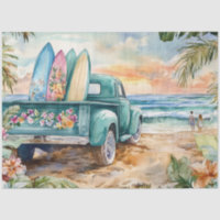 Decoupage Whimsical Truck Surfboard Beach Setting