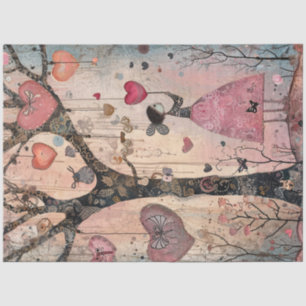 Decoupage Whimsical Valentine Tree Heart Ornaments Tissue Paper