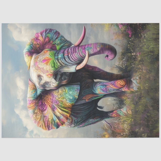 Decoupage Whimsical Vibrant African Elephant Tissue Paper (Front)