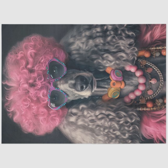 Decoupage Whimsical Vibrant Colore Standard Poodle Tissue Paper (Front)