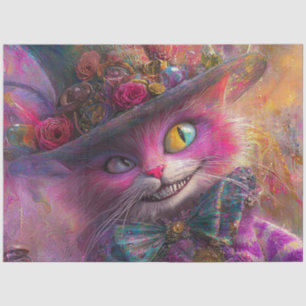 Decoupage Whimsical Vibrant Coloured Cat in a Hat Tissue Paper