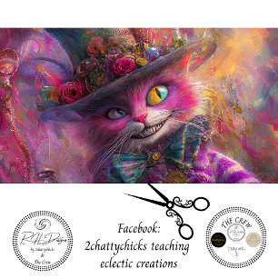 Decoupage Whimsical Vibrant Crazy Eye Cat in a Hat Tissue Paper