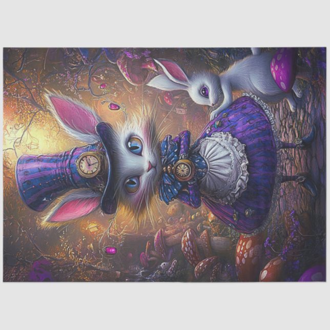 Decoupage Whimsical Victorian Rabbit Gold & Purple Tissue Paper (Front)