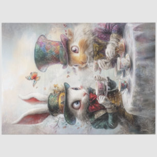 Decoupage Whimsical Victorian Rabbits Tea Party  Tissue Paper