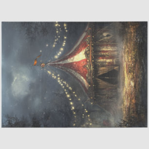 Decoupage Whimsical Vintage Circus Tent at Night Tissue Paper