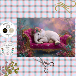 Decoupage Whimsical White Elephant Chaise Lounge Tissue Paper