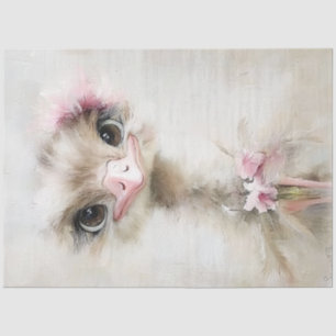 Decoupage Whimsical White Graceful Ostrich Pink  Tissue Paper