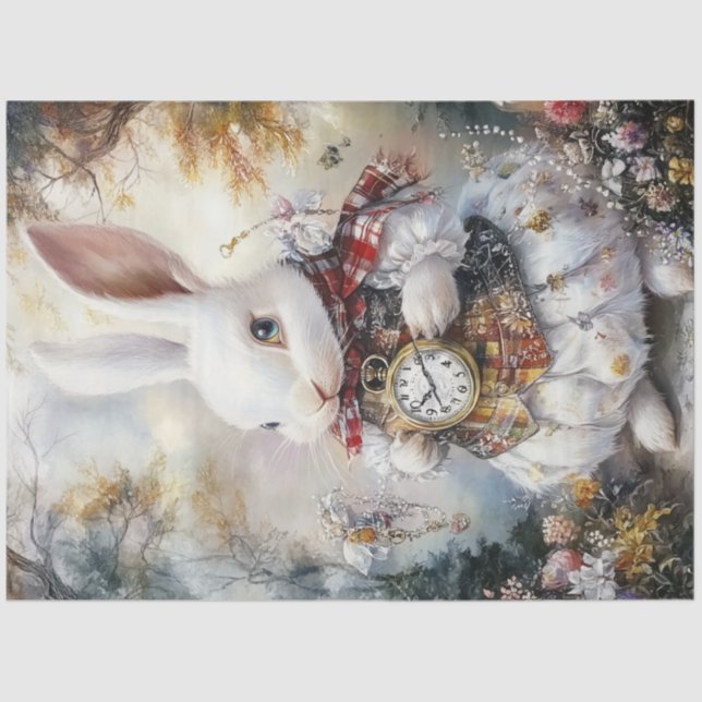 Decoupage Whimsical White Rabbit Alice Adventures  Tissue Paper (Front)