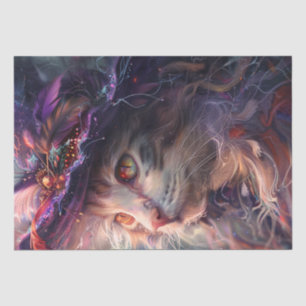 Decoupage Whimsical Witchy Cat Wearing Hat Tissue Paper