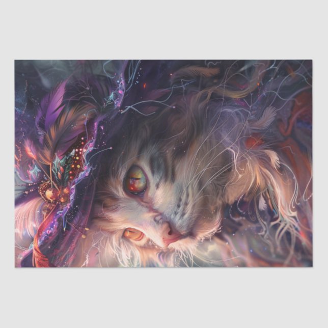 Decoupage Whimsical Witchy Cat Wearing Hat  Tissue Paper (Front)