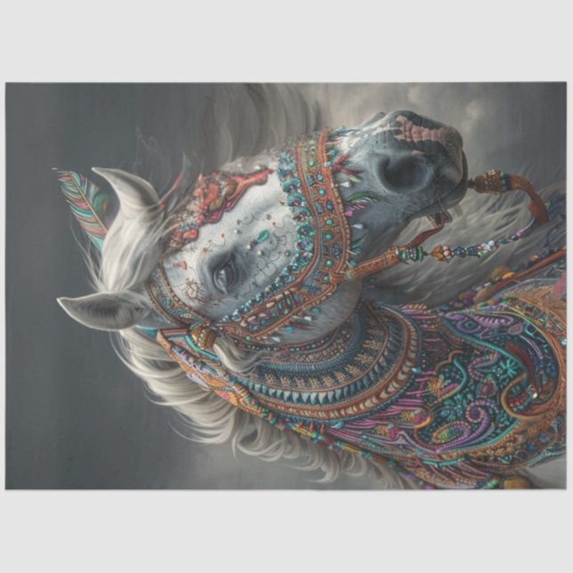 Decoupage White Ceremonial American Indian Horse Tissue Paper (Front)