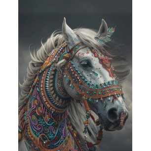 Decoupage White Ceremonial American Indian Horse Tissue Paper