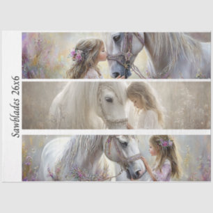 Decoupage White Horse Girl Art Handsaws Tissue Paper