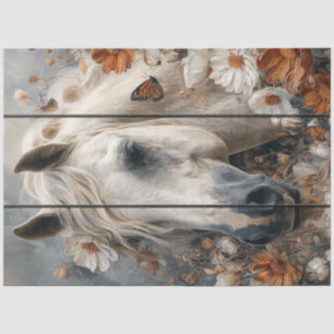Decoupage White Horse Plank Wall Whispers Meadow Tissue Paper