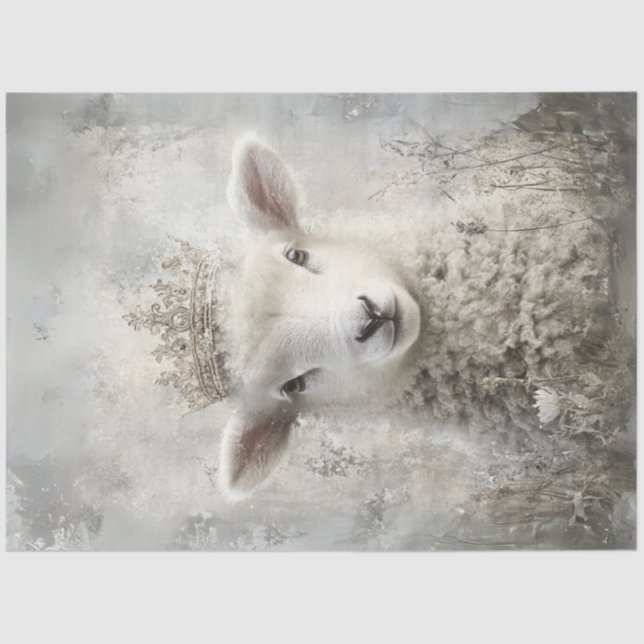 Decoupage White Lamb Easter Sunday Ornate Crown Tissue Paper (Front)