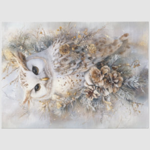 Decoupage White Owl Golden Accents Peaceful Tissue Paper